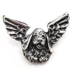 Vintage Angel Dog Pin Pewter Spaniel Puppy Wings Cute